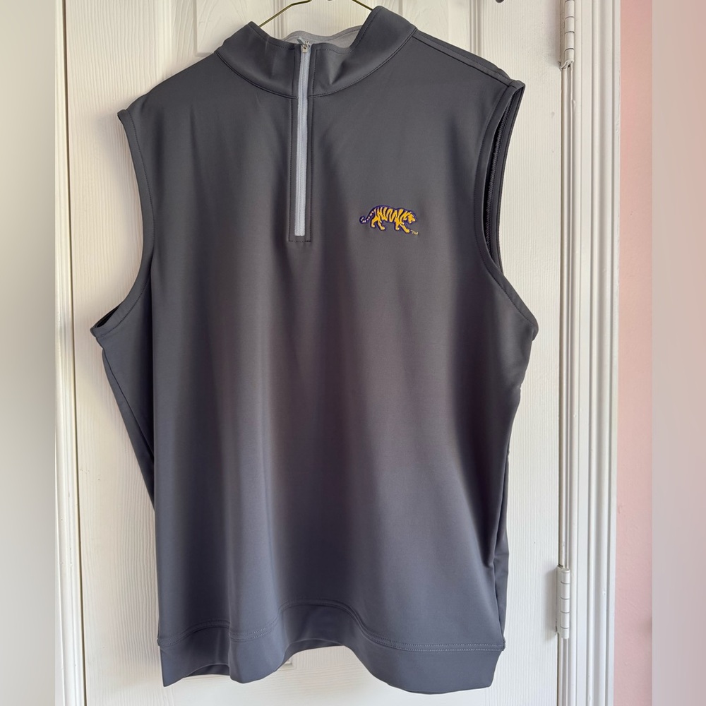 Peter Millar Gray LARGE Quarter-Zip Vest collegiate LSU. Like new !price firm !
